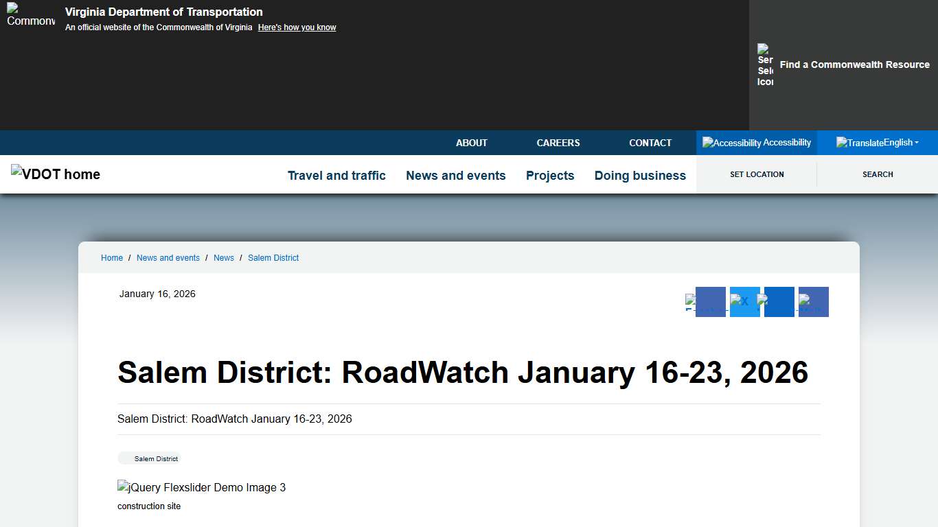 Salem District Salem District: RoadWatch January 16-23, 2026 Virginia Department of Transportation